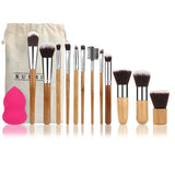 RUIMIO 12PCS Makeup Brush Set Professional Bamboo Handle Foundation Blending Blush Eye Face Liquid Powder Cream Cosmetics Brushes & 1 Rose Red Makeup Sponge