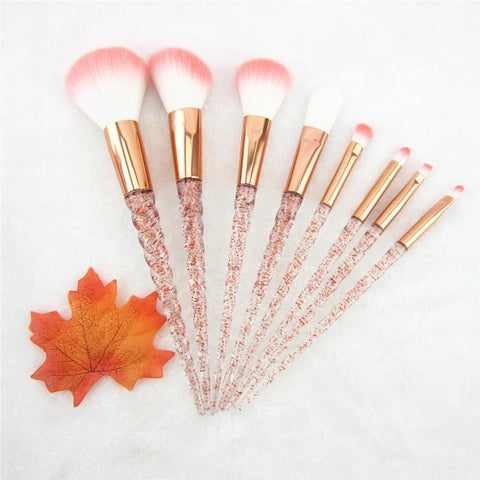 8pcs Red Glitter Diamond Unicorn Brush Crystal Brushes Foundation Blending Power Eyeshadow Brush Cosmetic Beauty Make Up Tool