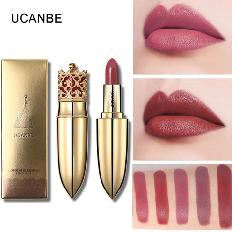 UCANBE Brand Crown Velvet Matte Lipstick Makeup Golden 5 Color Nude Long Lasting Pigment Lips Stick Natural Cosmetic Lip Rouge