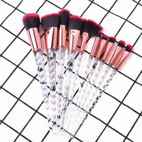 Dighealth 10pcs Unicorn Makeup Brushes Set Crystal Spiral Handle Foundation Blending Powder Crease Make Up Brush Cosmetic Tools