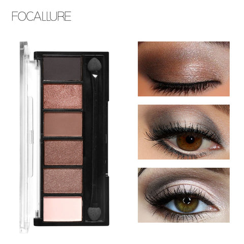 FOCALLURE 6 Colors Eyeshadow Palette Glamorous Smokey Eye Shadow Shimmer Colors Makeup Kit by Focallure